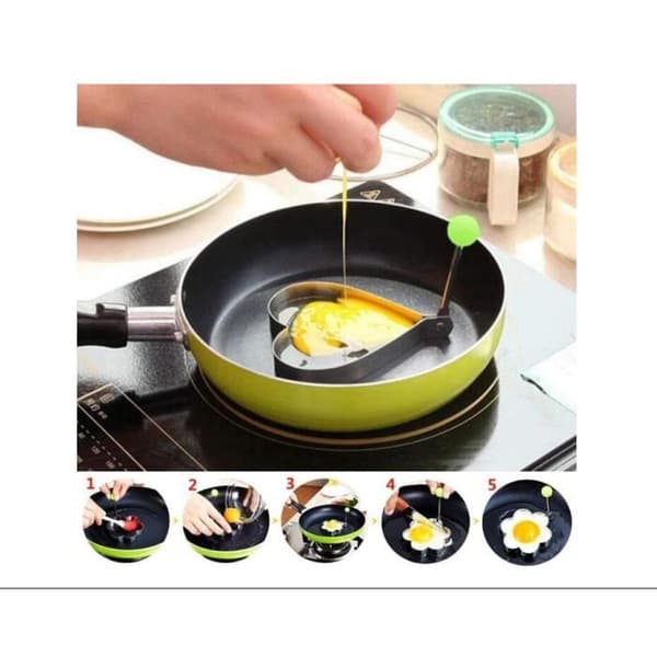 Non-stick omelettform med 5 former og håndtak, eggering, pannekakeform i rustfritt stål, omelettform