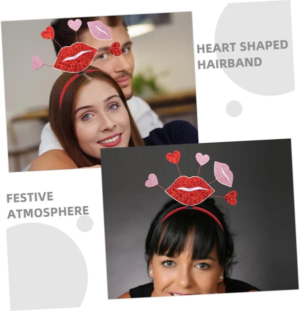 2 stk. romantiske hjerteformede pannebånd til Valentinsdagen, glitterhjertehårbånd for kvinner, fest- og bryllupstilbehør