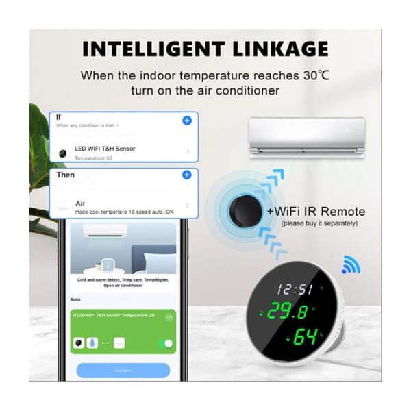 Tuya WiFi-sensor – Temperatur/luftfuktighet – Spegel LED-display – App-timing – Realtidsövervakning