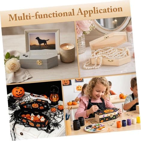 Beige kistformad trälåda, bärbart smyckeskrin för Halloween