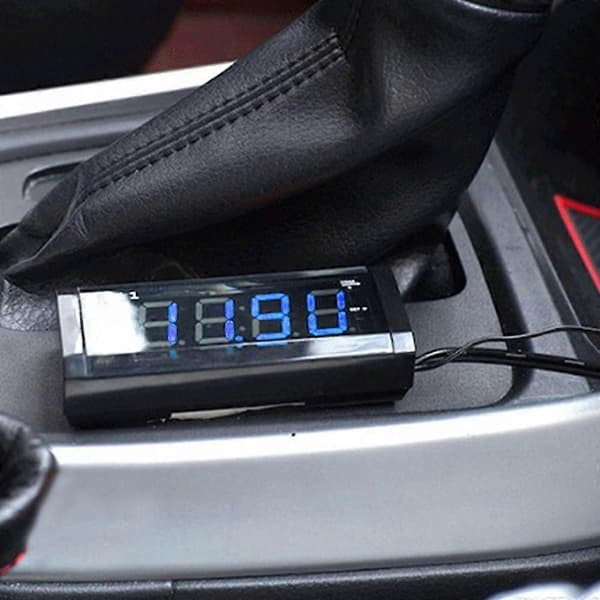 3-i-1 Bil Auto Elektronisk Klokke Bil Termometer Kjøretøy Voltmeter Pynt Dekorasjon