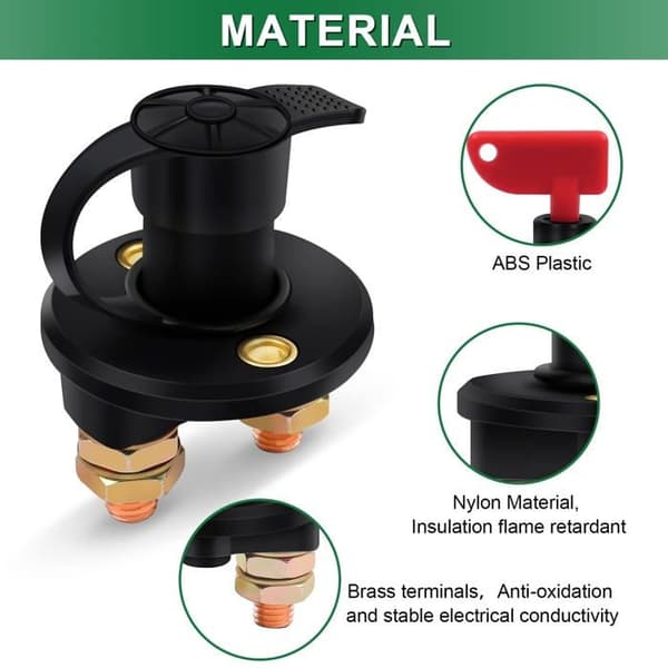 Isolatorafbryder - AIMOONSA - Batterifrakoblingsafbryder - 12/24V - 200A - Vandtæt hætte