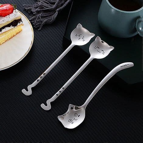 Sød non-stick teske i rustfrit stål formet som en kat, ideel til madlavning (XIU)