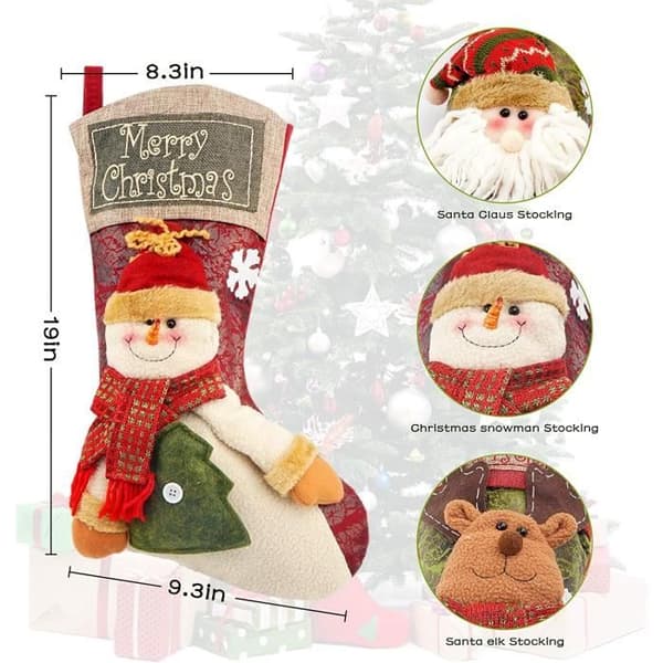 Julestrømper - Sett med 3 - 48,3 cm - Snøfnugg - Julenisse - Snømann