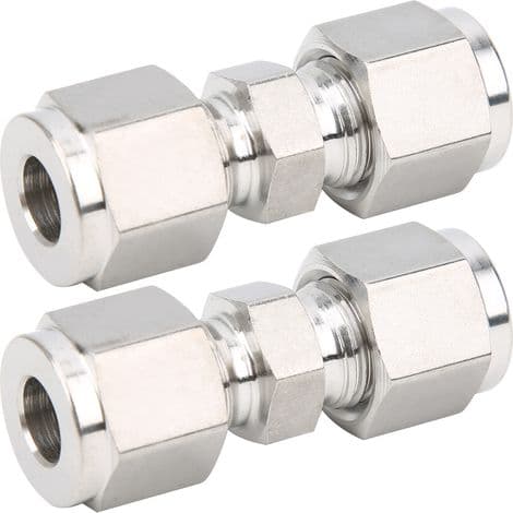 Stykker 316 rustfrit stål kompressionsfitting, dobbeltring lige adapter til rør (8 mm diameter)