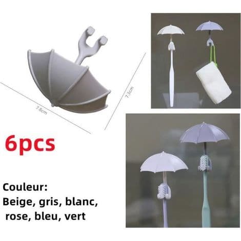 (Beige, grå, vit, rosa, blå, grön) Paraplyformad väggmonterad tandborsthållare - Plast - 7,8x7,3x4cm - 6 stycken