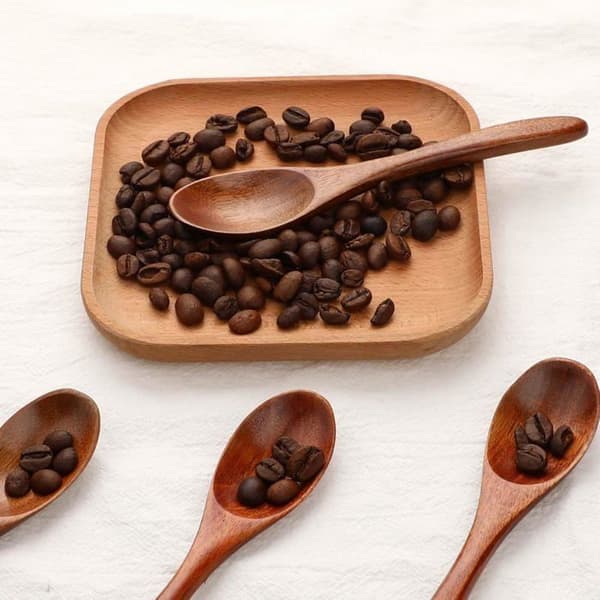 Set med 4 små träskedar, 15 cm, mini träserveringsskedar för kaffe, te, kryddor