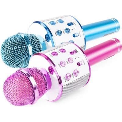 Karaoke Mikrofon - MAX - KM01 - Bluetooth - Indbygget Højttaler - Pink og Blå