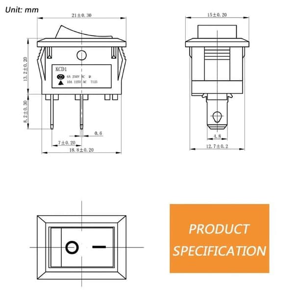 Mini vippebryter T85 KCD1-101 2-pinners SPST vippebryter med ledninger svart (10 stk)