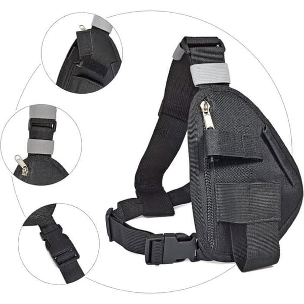 Brystsele til walkie-talkies - PZCC - Sort - Justerbar rem - Holdbar polyester - Kompakt
