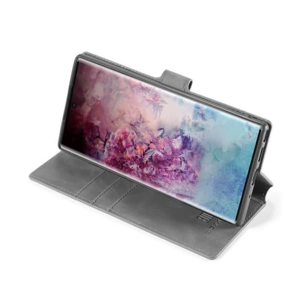 Samsung Note 10 Plus Fodral, Skyddande Plånboksfodral i Läder med Stativ och TPU Bumper för Samsung Galaxy Note 10 Plus - Grå