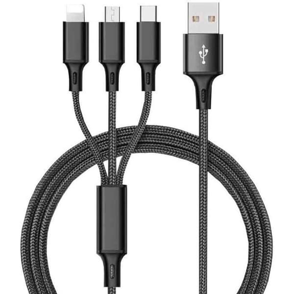 ZISONIX 3-i-1 laddningskabel - USB - 1,2 m - Kompatibel med Apple/Android/Type-C - Svart