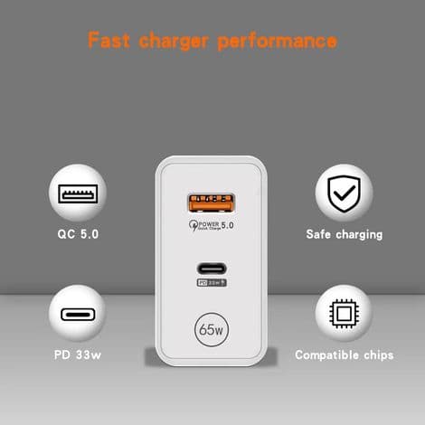 33W GaN hurtiglader, universell PD+QC3.0 europeisk pluggadapter for smarttelefoner og bærbare datamaskiner
