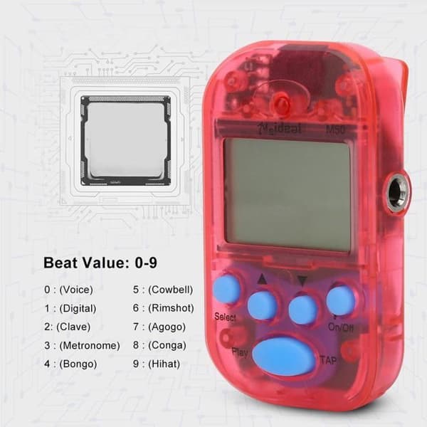 Minimetronom, M50 LCD Digital Beat Tempo för piano, fiol, gitarr, trummor (röd)