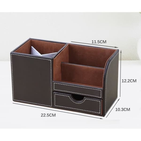 Skrivebordsorganizer - Multifunktionel opbevaring - PU-læder - Sort - 22,5x10,3x12,2 cm