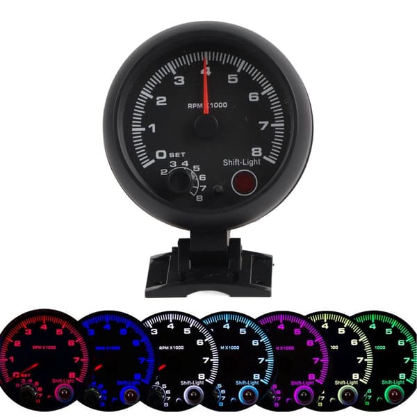 Bilturtæller - 3,75 tommer, 12V, 0-8000RPM, Justerbart skiftelys