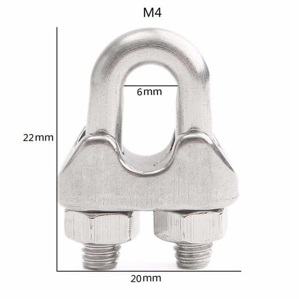 M4 Wire Rope Clips, U-Bolt rustfrie stålkabelklemmer, 4 mm diameter, pakke med 12