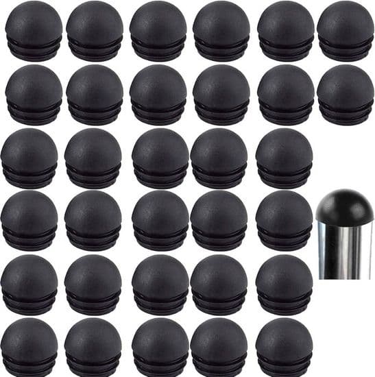 Endehætter - Runde Stolerør - Sort Gummi - 25mm - Slidstærk