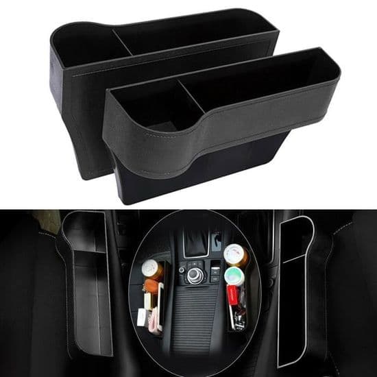 2x Bil Sæde Gap Catcher Organizer Opbevaringsboks Lomme med Kopholder Side Sort
