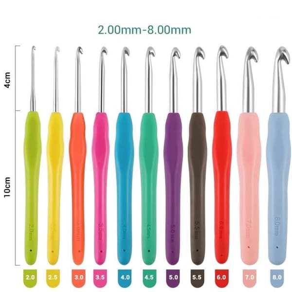 Hæklenålesæt - 41 dele - Ergonomisk - Størrelser fra 2 til 8 mm - Assorterede farver