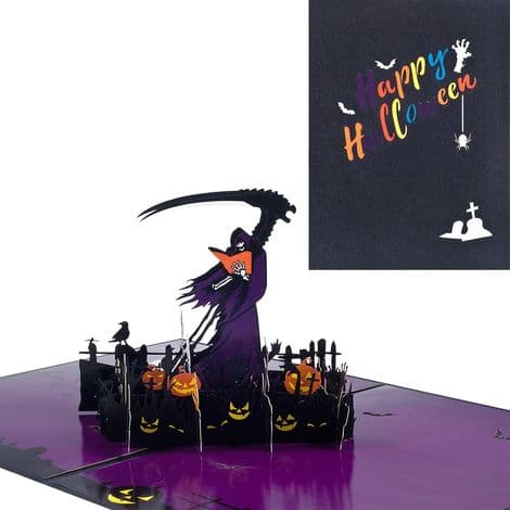 3D Halloween-kortti, ponnahduskuolemanviikatemieskortti