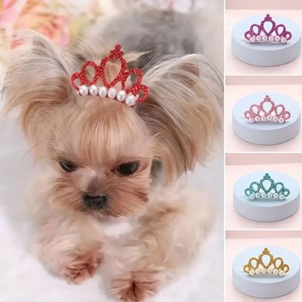Hunde hårspænde - Phoesky - Frøprint - Perlekrone - Polyester - 3-4 cm - Efterår - Mode