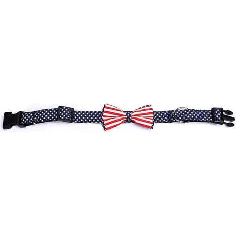 Hund-/kattkoppel i PU med fluga och flagga (2-pack) - Justerbart