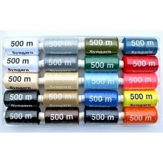 Sytrådsspoler - Syngarn - 20 spoler - 500m hver - 100% polyester - Assorterede farver