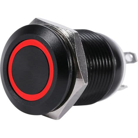 Bil 12 mm LED-lys momentan trykknappbryter svart hus 2A