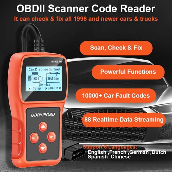 OBD2 bildiagnoseverktøy skanner kodeskanner med OBD-II-funksjoner