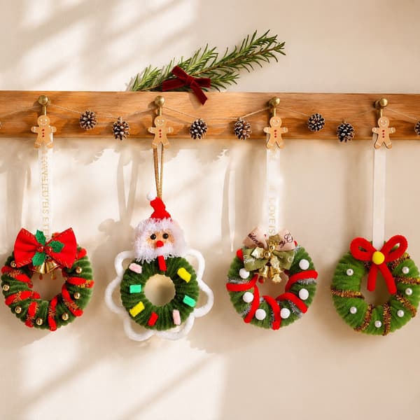 Minijulkransprydnader – Små julklappsdekorationer och träddekorationer (Set om 4)