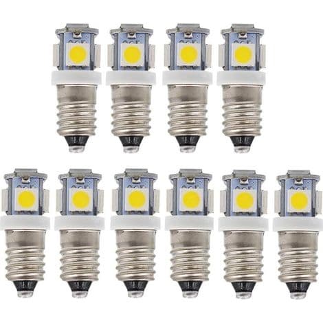 10 stk E10 12V kjølig hvit LED-pærer 5SMD 0,5W 50LM lampe