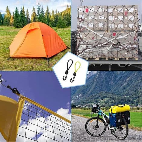 Elastiske bungee-snore, elastiksnor, kraftig elastiksnor med krog, stødsikker metalkrog, elastiksnor til camping, telte, bagage 1