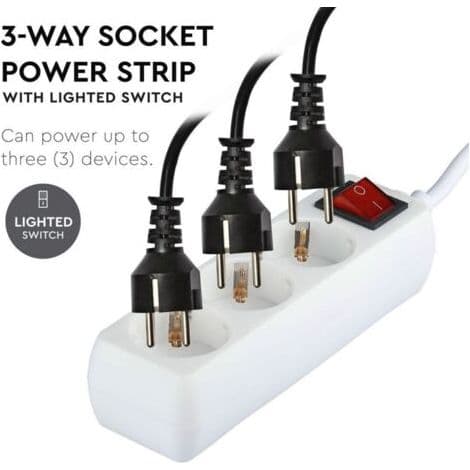 Adaptere og stikdåser - 3-vejs afbryder - Forlængerstikdåse - IP20 - Hvid - 5m ledning