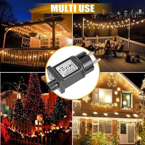 2-pakning 24V 6W LED strømforsyningstransformator, IP44 lavspent blinkende driveradapter med 8 moduser, timer og minnefunksjon for lyslenker, Chris