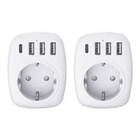 EU/UK Rejseadapter - 4 USB-porte - Hvid - Voltman