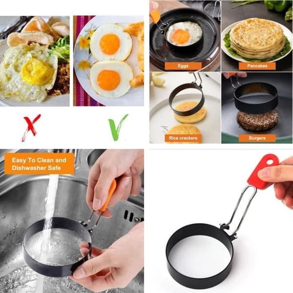 Eggeform - Non-stick - Rustfritt stål - 4 deler - Rund - Assorterte farger