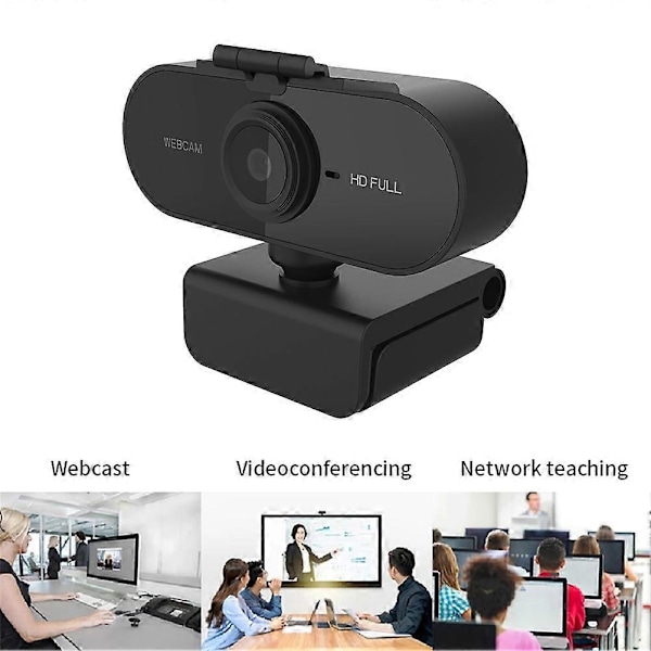 Full HD Webbkamera 1080P med Mikrofon Möte Webbkamera Autofokus 360 Graders Drivrutinsfri för Videoinspelning Stationär Dator