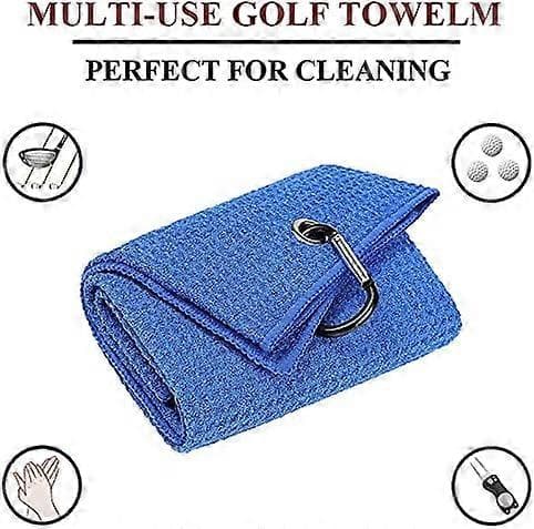 2-pack tri-fold golfhanddukar, premium mikrofiberväv våffelmönster med svart kraftig karbinhake