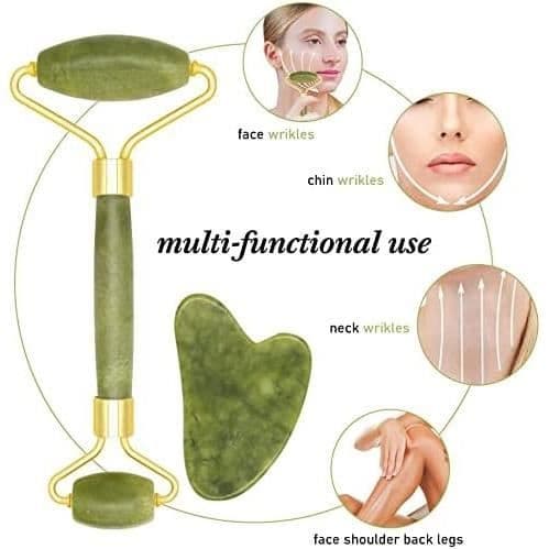 Pcs Jade Roller -hierontasetit Jade Roller ja Gua Sha Jade Roller Kasvohieronta Luonnollinen Jade Kasvorulla [u10368]