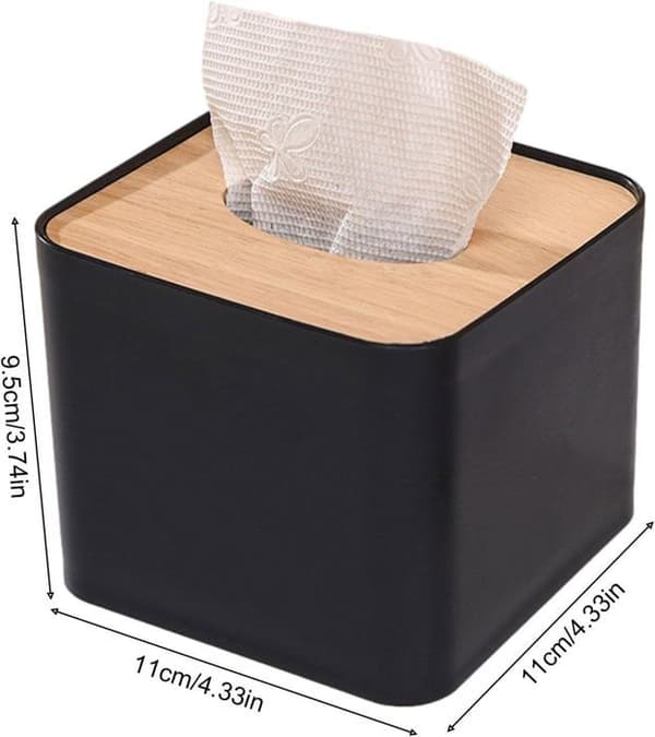Träservettlåda, fyrkantig servettdispenser, tissuebox, förvaringslåda, 2 delar
