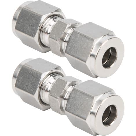 Stykker 316 rustfrit stål kompressionsfitting, dobbeltring lige adapter til rør (8 mm diameter)