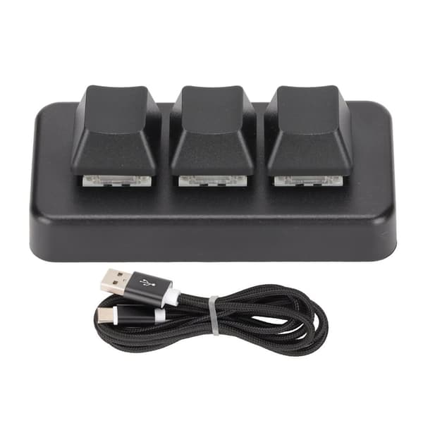 RGB Baggrundsbelyst Mini Mekanisk Programmerbart Tastatur med 3 Taster til Computer (Sort)