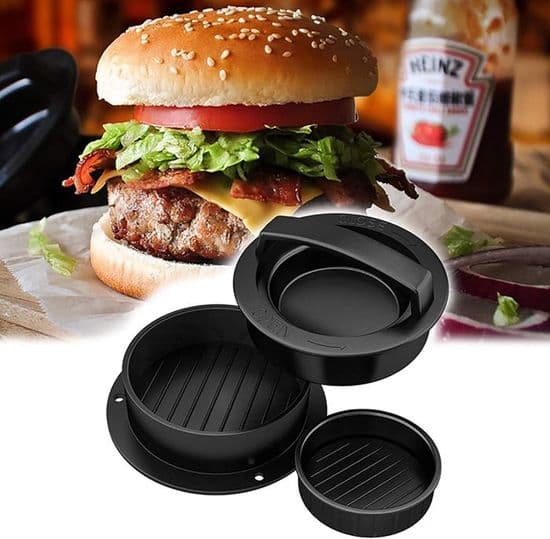 Hamburgerpress, hamburgerbiffpress, 3-i-1 hamburgerpress för perfekta hamburgare, diskmaskinssäker biff