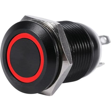 Bil 12 mm LED-lys momentan trykknappbryter svart hus 2A