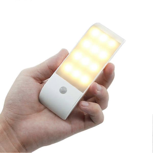 stk bevegelsessensor nattlys 12 LED USB oppladbart veggskap babyrom Hvit