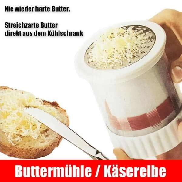 Smørmølle med beholder i rustfritt stål/plast og enkel å bruke