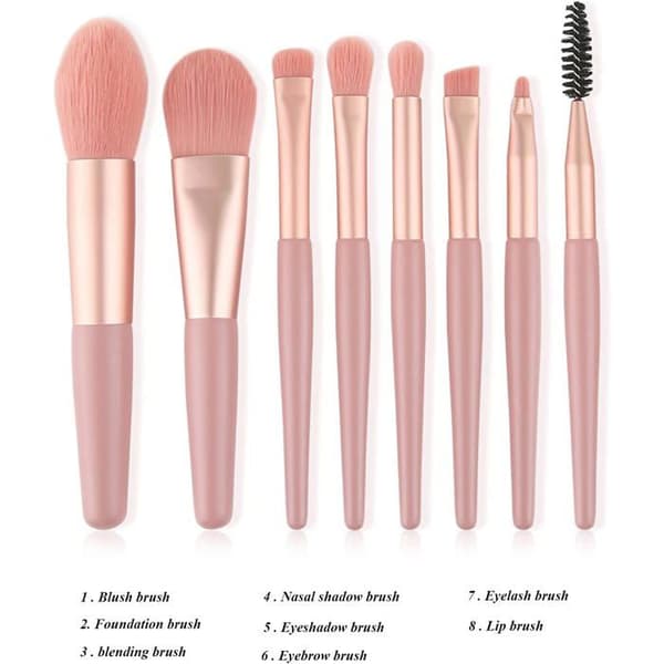 Øjenmakeupbørster, 8 stk. Foundationbørste Rensebørste Blushbørste Professionelt Flydende Foundation Sæt (Pink)