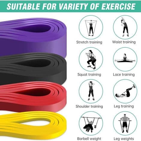 Modstandsbånd til træning (sæt med 4), 4 modstandsniveauer, elastiske modstandsbånd til sport, Pilates, yoga, styrketræning, mænd og kvinder