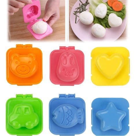 6 stk. plastikk eggformer, eggkokingsformer, sushi risformer, bento-maker, sandwichkutter.